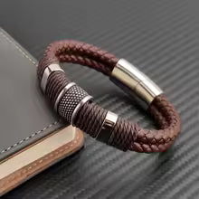 Luxury Vintage Multilayer Brown Leather Stainless Steel Men Bracelet Bead Bracelet Jewelry Male Wrist Bangle Christmas Gift
