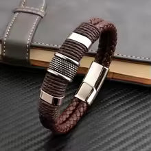 Luxury Vintage Multilayer Brown Leather Stainless Steel Men Bracelet Bead Bracelet Jewelry Male Wrist Bangle Christmas Gift