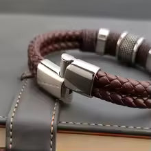 Luxury Vintage Multilayer Brown Leather Stainless Steel Men Bracelet Bead Bracelet Jewelry Male Wrist Bangle Christmas Gift