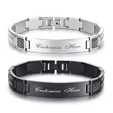 Stylish Waterproof Mens Bracelets,Free Engrave Carbon Fiber ID Tag Wristband,Trendy Jewelry Gifts to Dad Husband