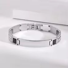 Stylish Waterproof Mens Bracelets,Free Engrave Carbon Fiber ID Tag Wristband,Trendy Jewelry Gifts to Dad Husband