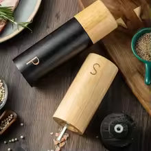 7-inch Wooden Salt and Pepper Grinder Set Manual Spice Black Pepper Grinder Adjustable Ceramic Core with Base Kitchen Gadgets