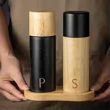 7-inch Wooden Salt and Pepper Grinder Set Manual Spice Black Pepper Grinder Adjustable Ceramic Core with Base Kitchen Gadgets