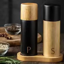 7-inch Wooden Salt and Pepper Grinder Set Manual Spice Black Pepper Grinder Adjustable Ceramic Core with Base Kitchen Gadgets